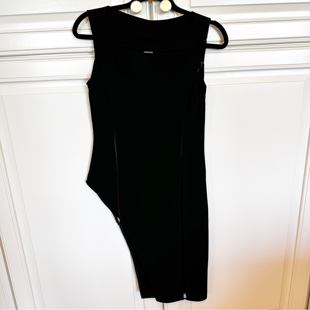 Replika Women’s Black Asymmetrical Lagenlook Style Blouse Mesh Cutout Detail 36